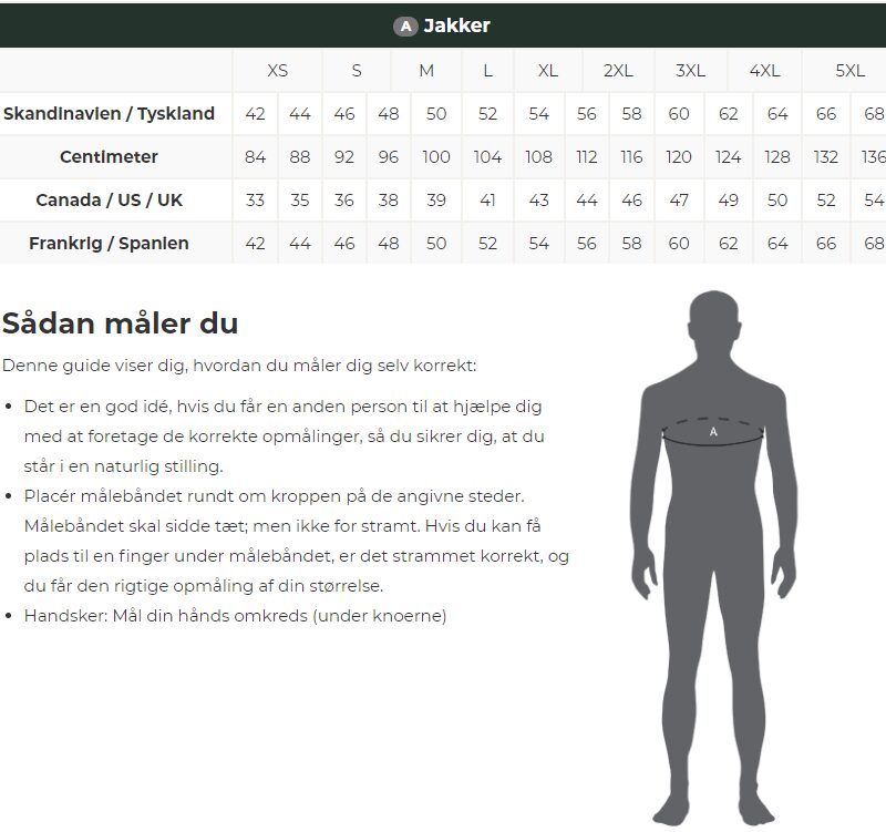 STØRRELSESGUIDE – DEERHUNTER – JAKKER