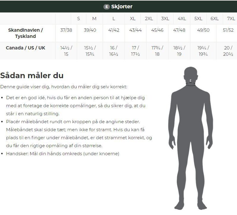 Størrelsesguide - Deerhunter - Skjorter