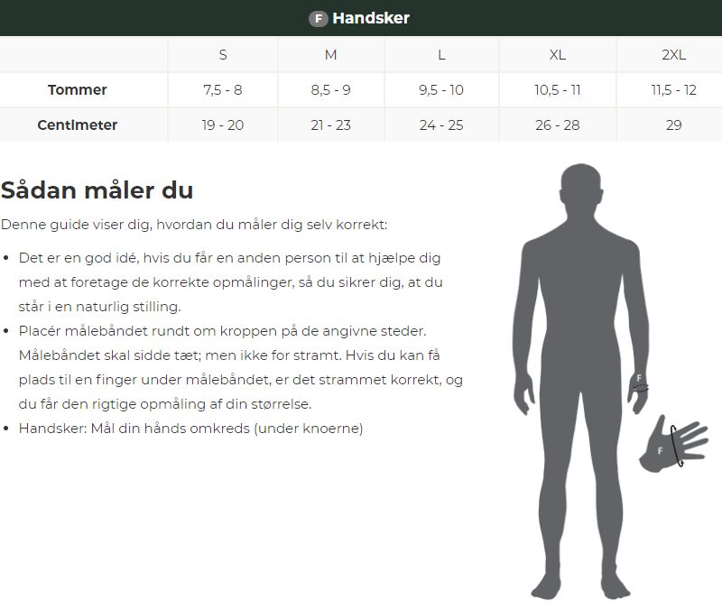 Størrelsesguide - Deerhunter - Handsker