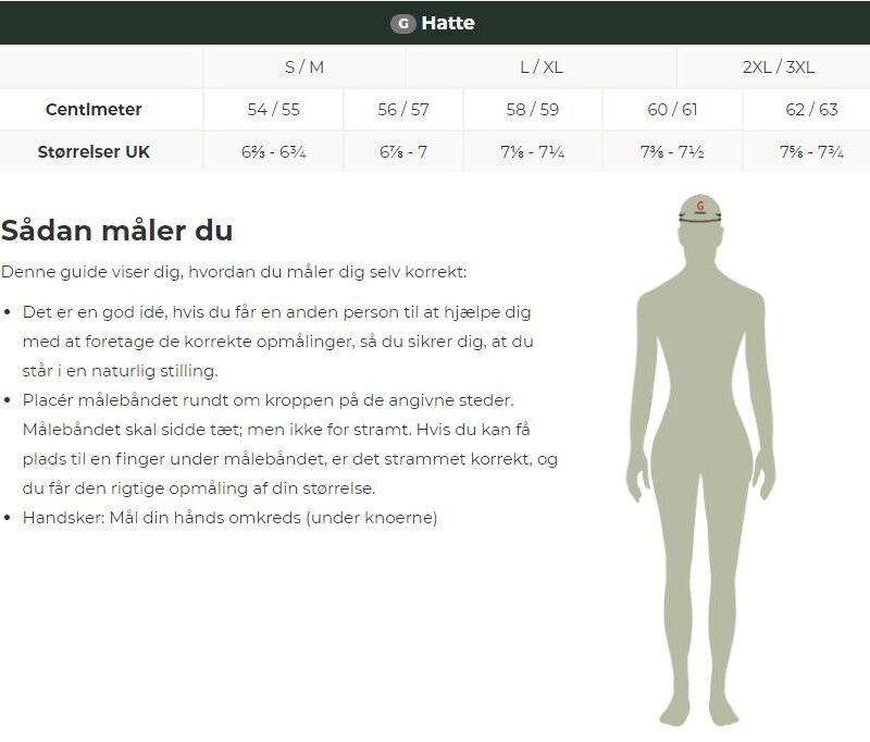 Størrelsesguide - Deerhunter - Hatte