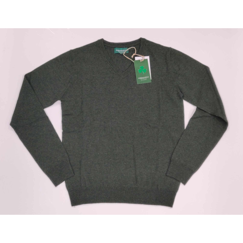 Irsk Strik V-Hals - 100% Lammeuld - Barbour Green