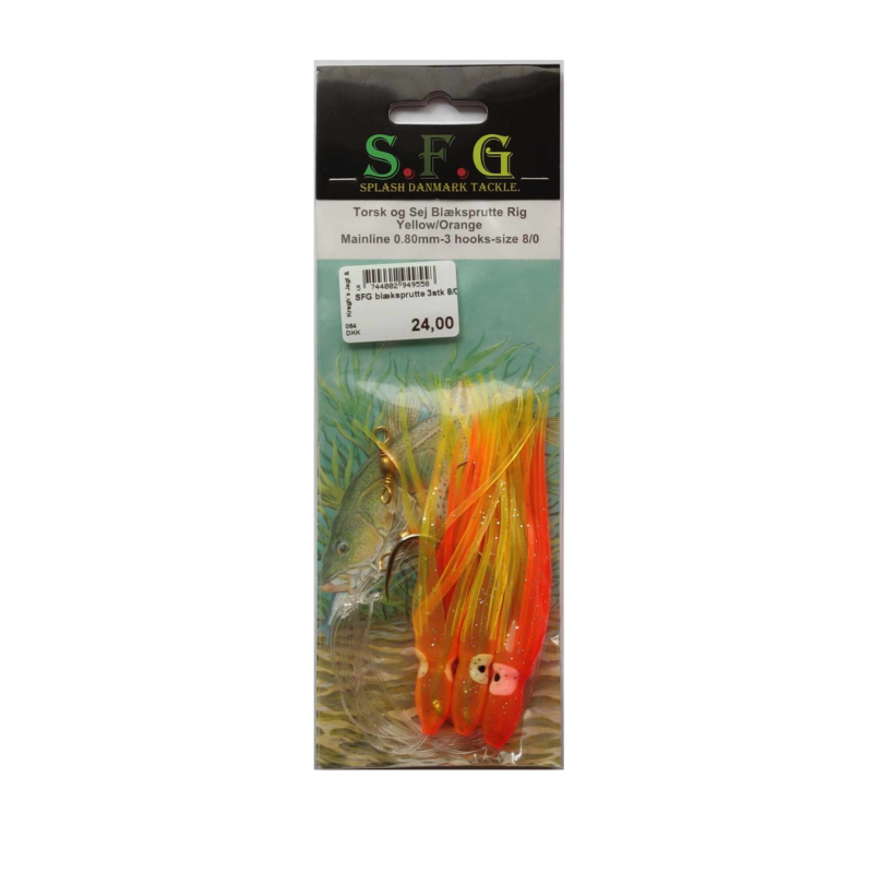 SFG blæksprutte 3stk 8/0 Gul/Orange