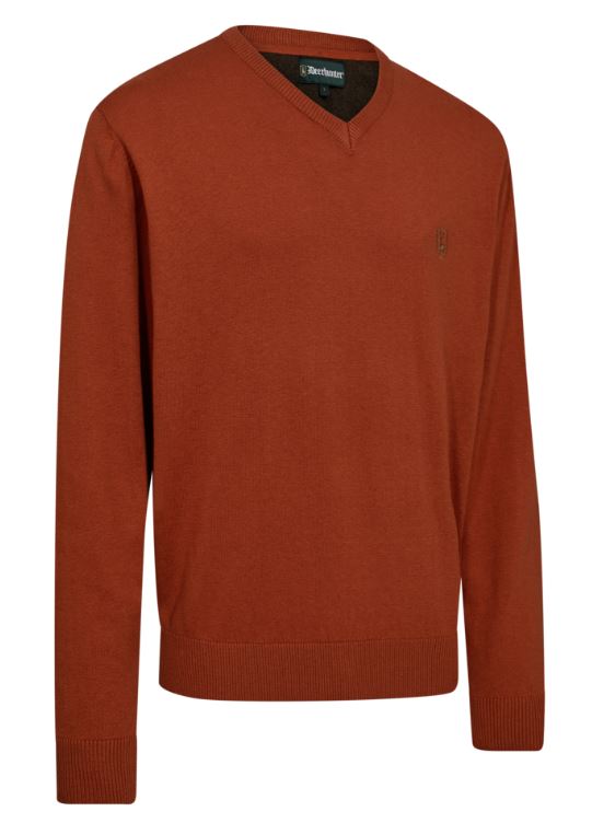 Deerhunter Harrington Strik V-Hals Oak Rust Melang