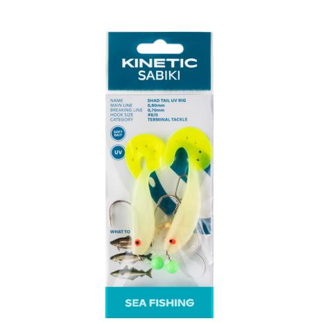 Kinetic Sabiki Shad Tail UV #6/0 130CM Glow Yellow